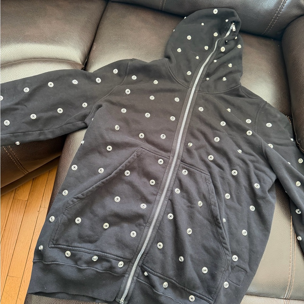 Black Zip-Up Hoodie with Silver Stud Detail